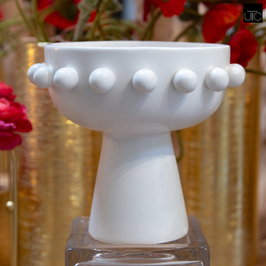 Aveline White Rimmed Pedestal Bowl