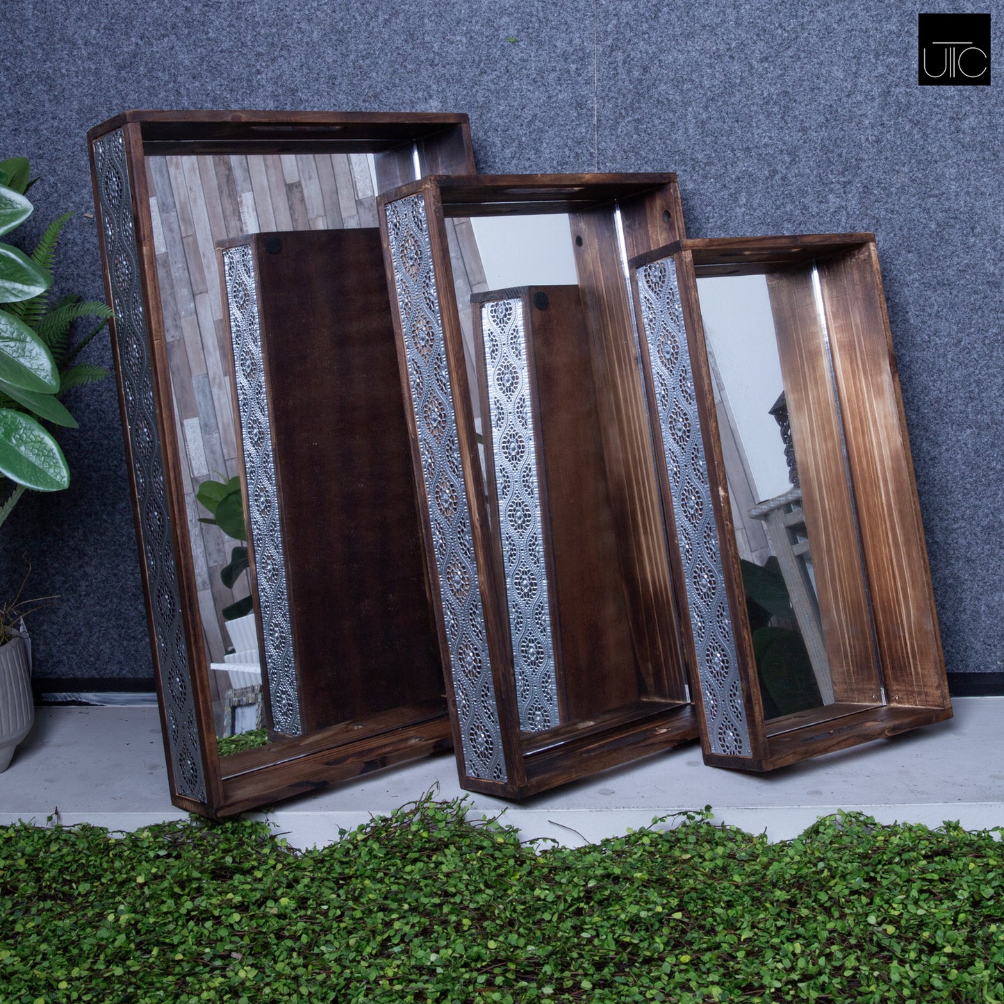 Wood Tray Stained Wood Finish Brown 3.5"H