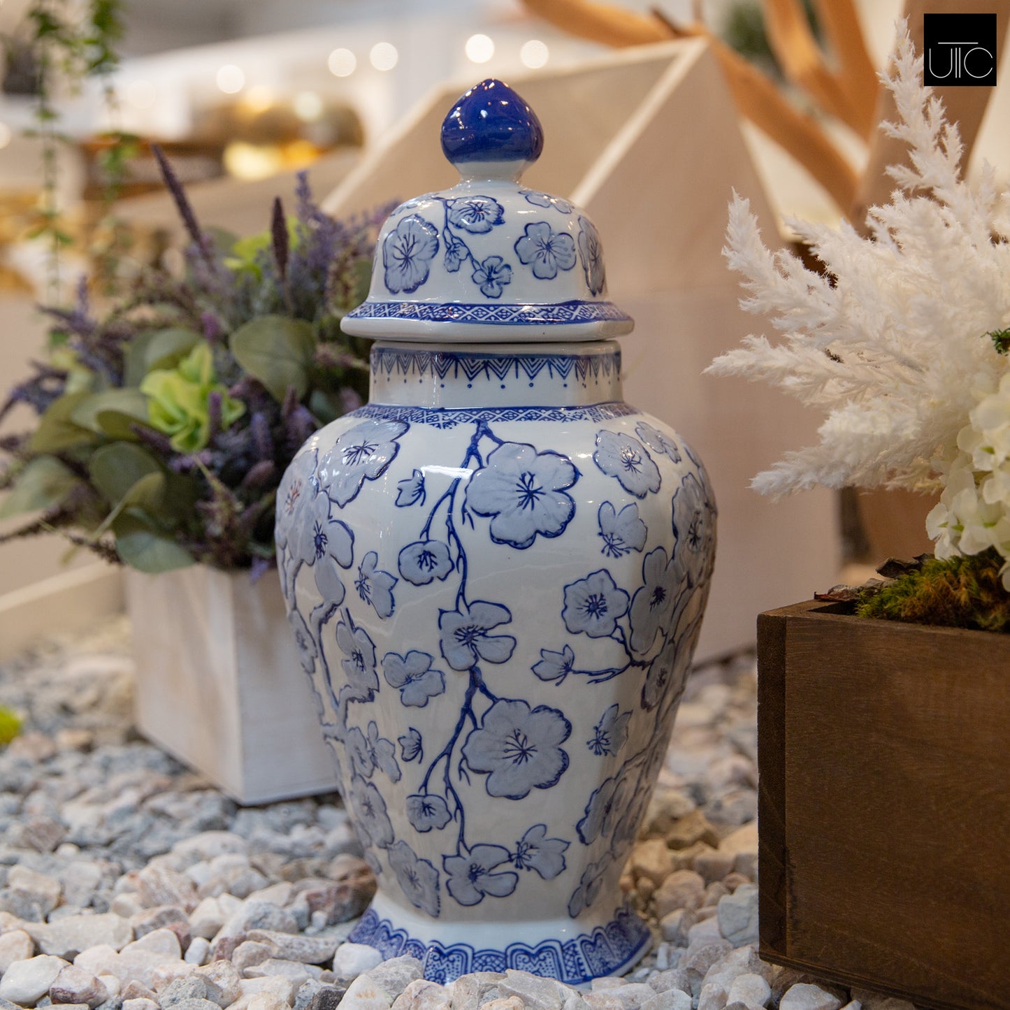 Portia Blue Chinoiserie Temple Jar