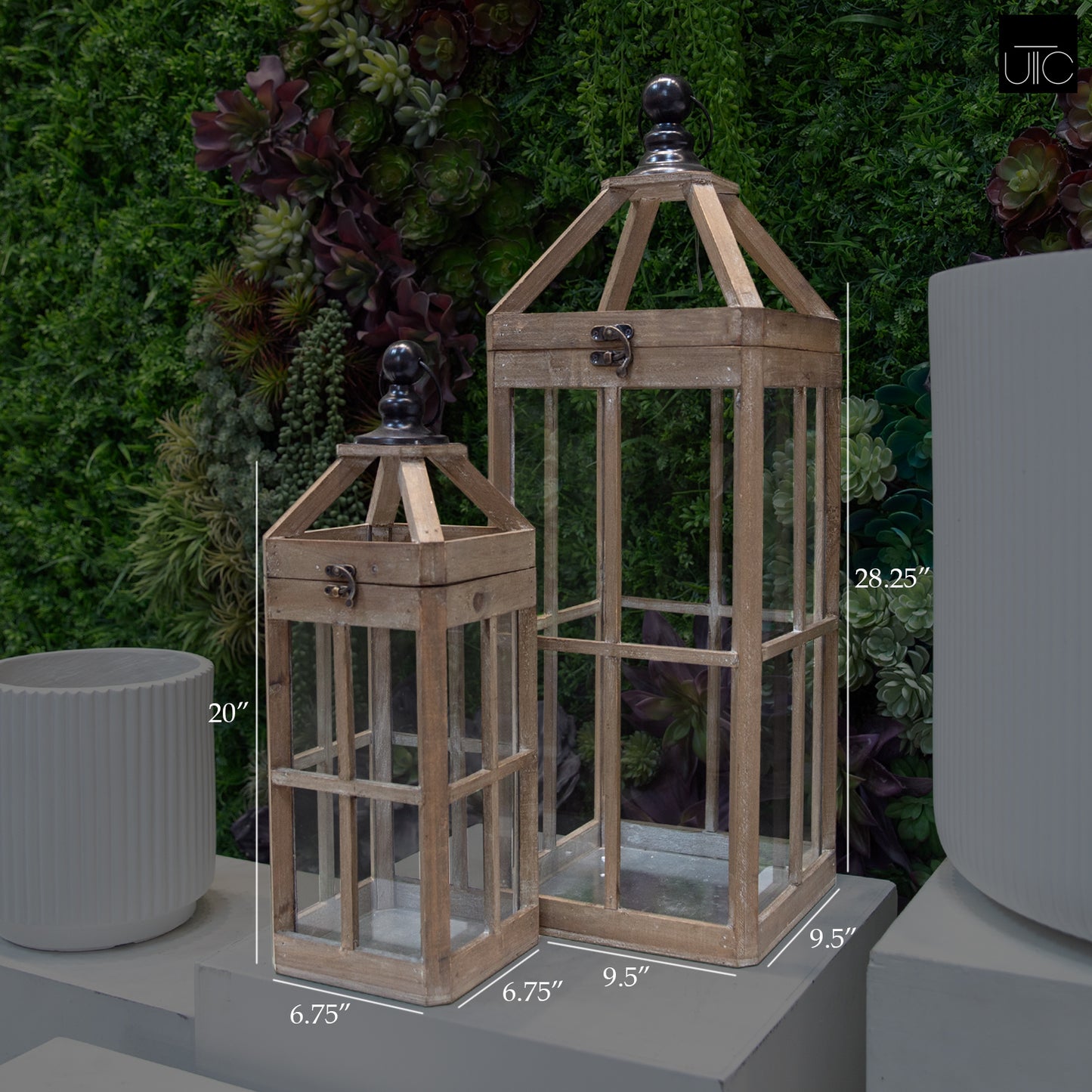 Thorne Window Pane Wood Lanterns (Set of 2)