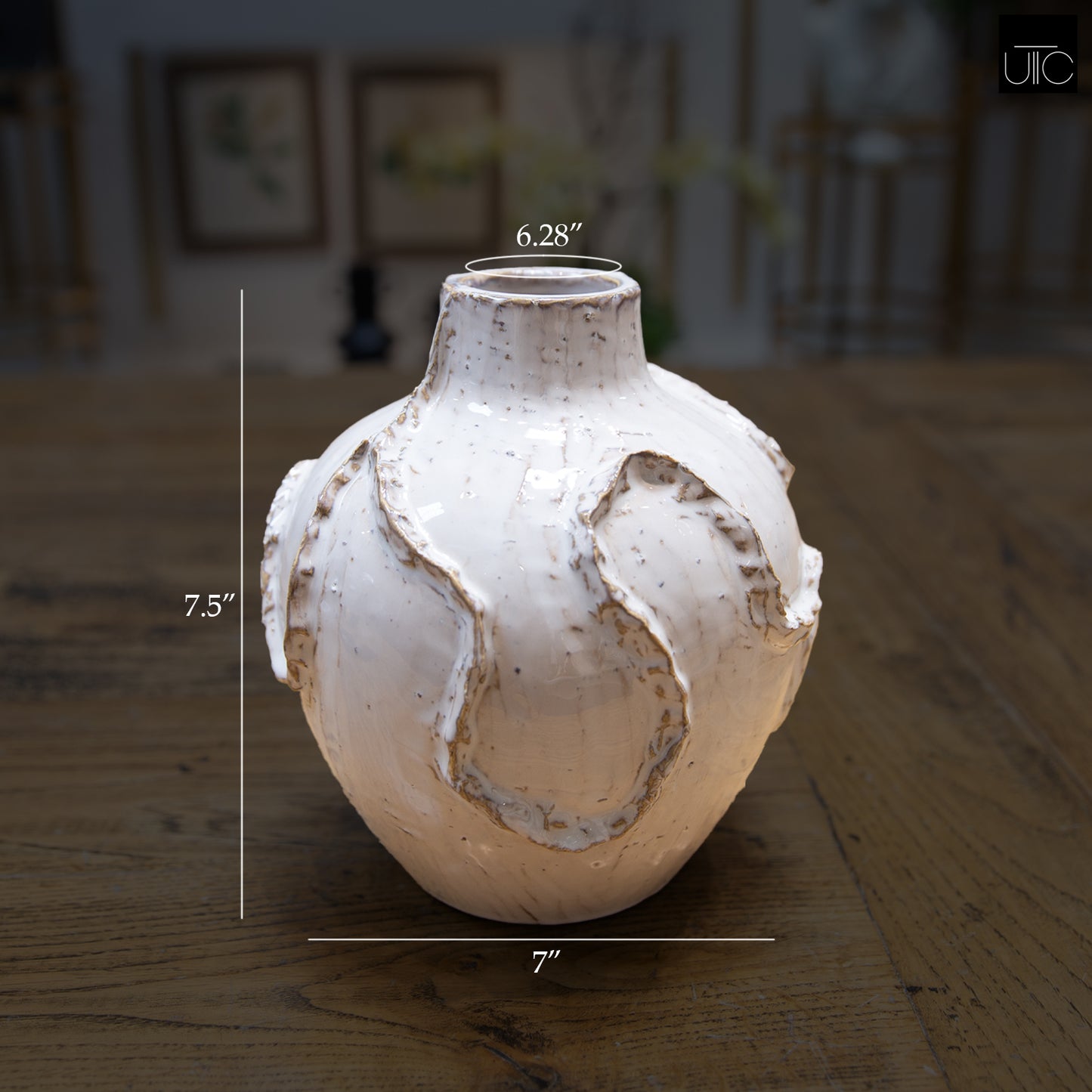 Ceramic Vase Finish White And Beige-7.75"H - 2