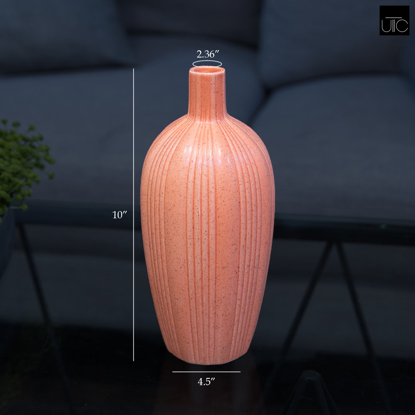 Ceramic Round Bottle Vase Matte Finish Orange-10.00"H