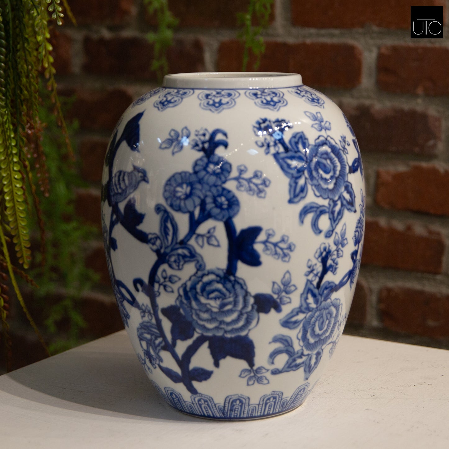Ceramic Chinoiserie Ginger/Temple Jar Gloss Finish Blue&White-10.00"H -60