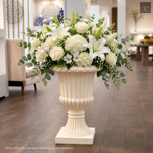 Fiberglass Pot with Antique-Style Urn Silhouette Beige
