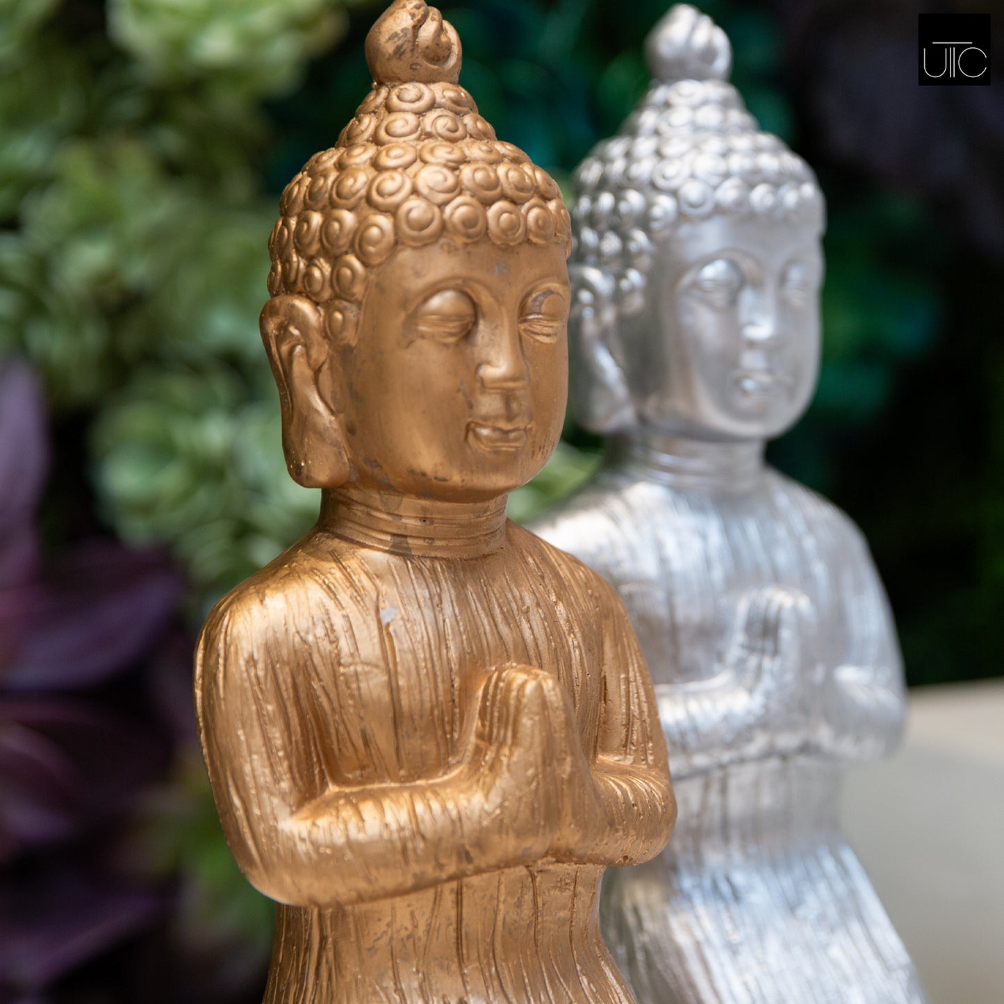 Cement Praying Buddha in Kneeling Position Painted Finish