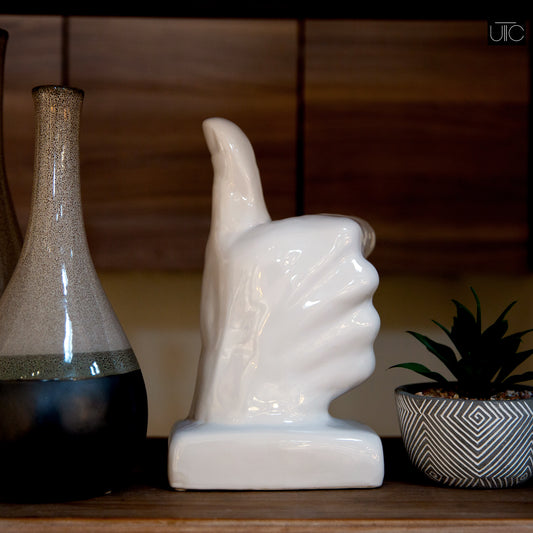 Ceramic Sculpture Gloss Finish White 11"H