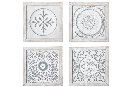 Wood Square Wall Art Washed Finish White-21.50"H