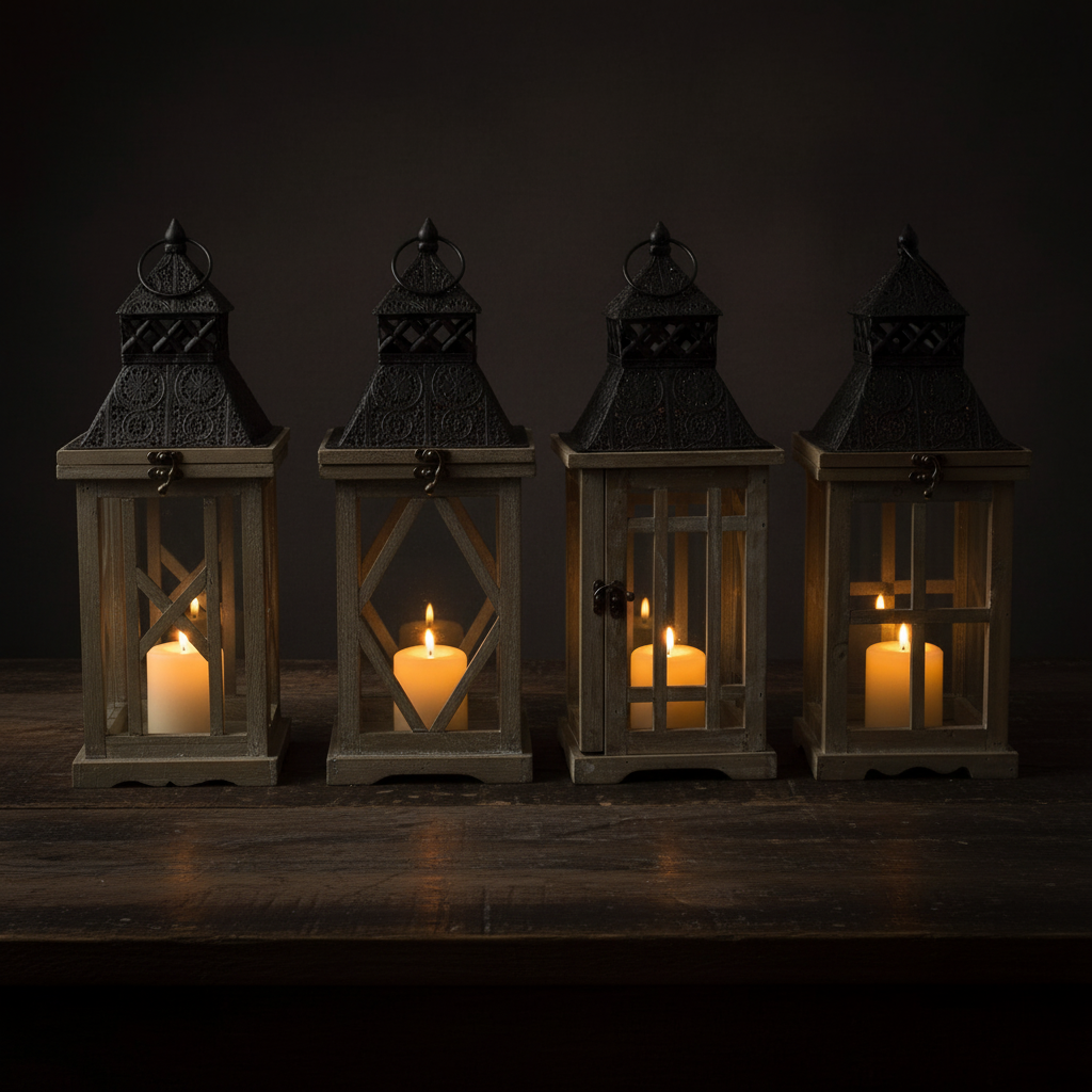 Taren Square Wood Lanterns (Set of 4)