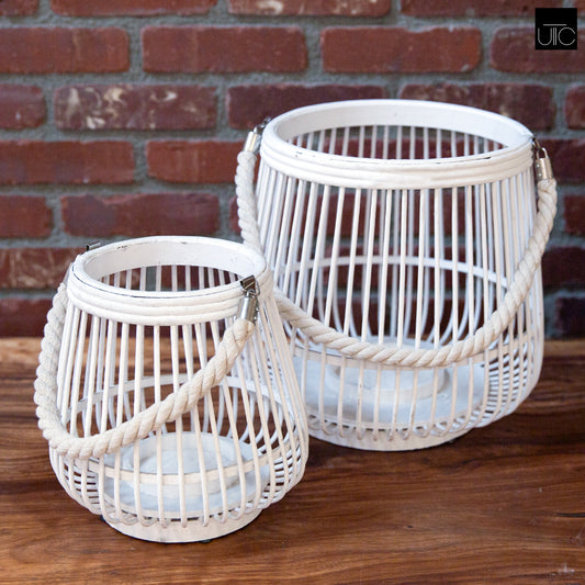 Bamboo Lantern Painted Finish White 11.5"H