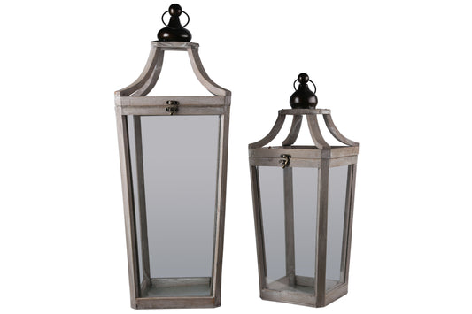 Wood Lantern Natural Finish Brown 29.25"H