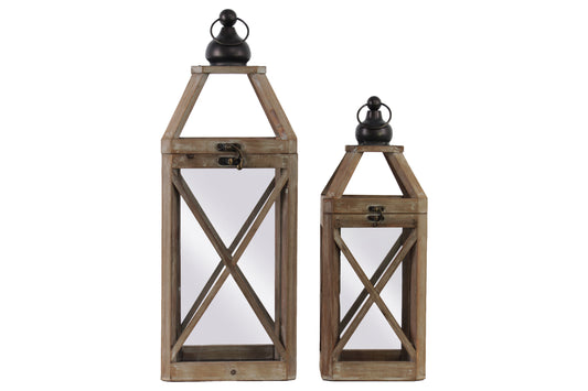 Wood Lantern Natural Finish Brown 22.75"H -323