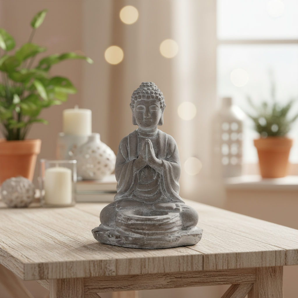 Eliana Cement Meditating Buddha Figurine with Candle Holder