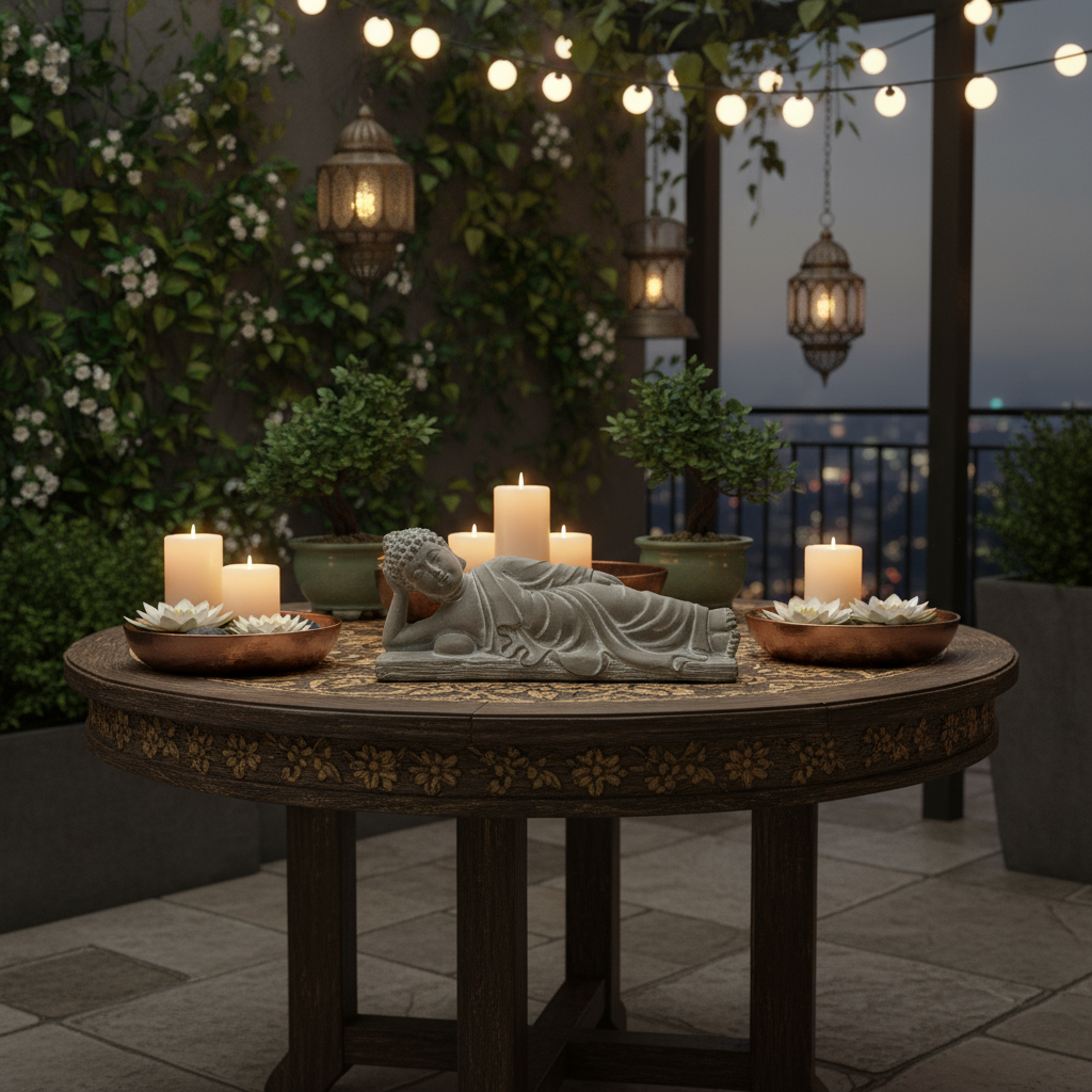 Jamarni Cement Side Lying Buddha Figurine with Hand on Head