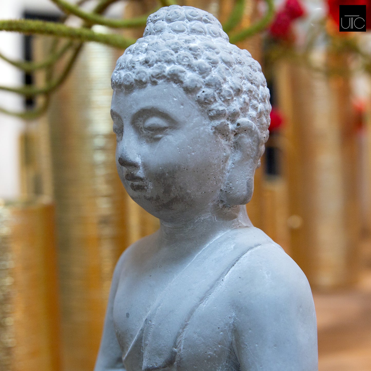 Cement Sitting Buddha Finish Gray 12.00"H