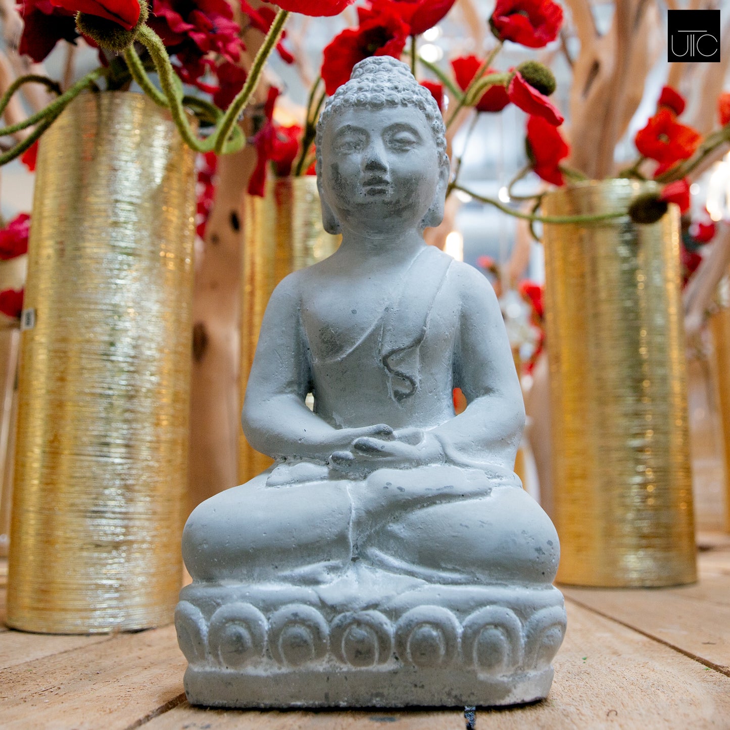 Cement Sitting Buddha Finish Gray 12.00"H
