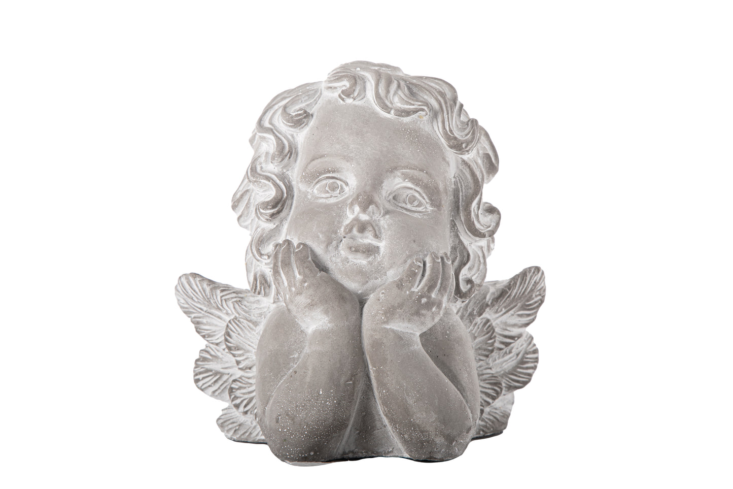 Cement Cherubin Bust Figurine Washed Concrete Finish