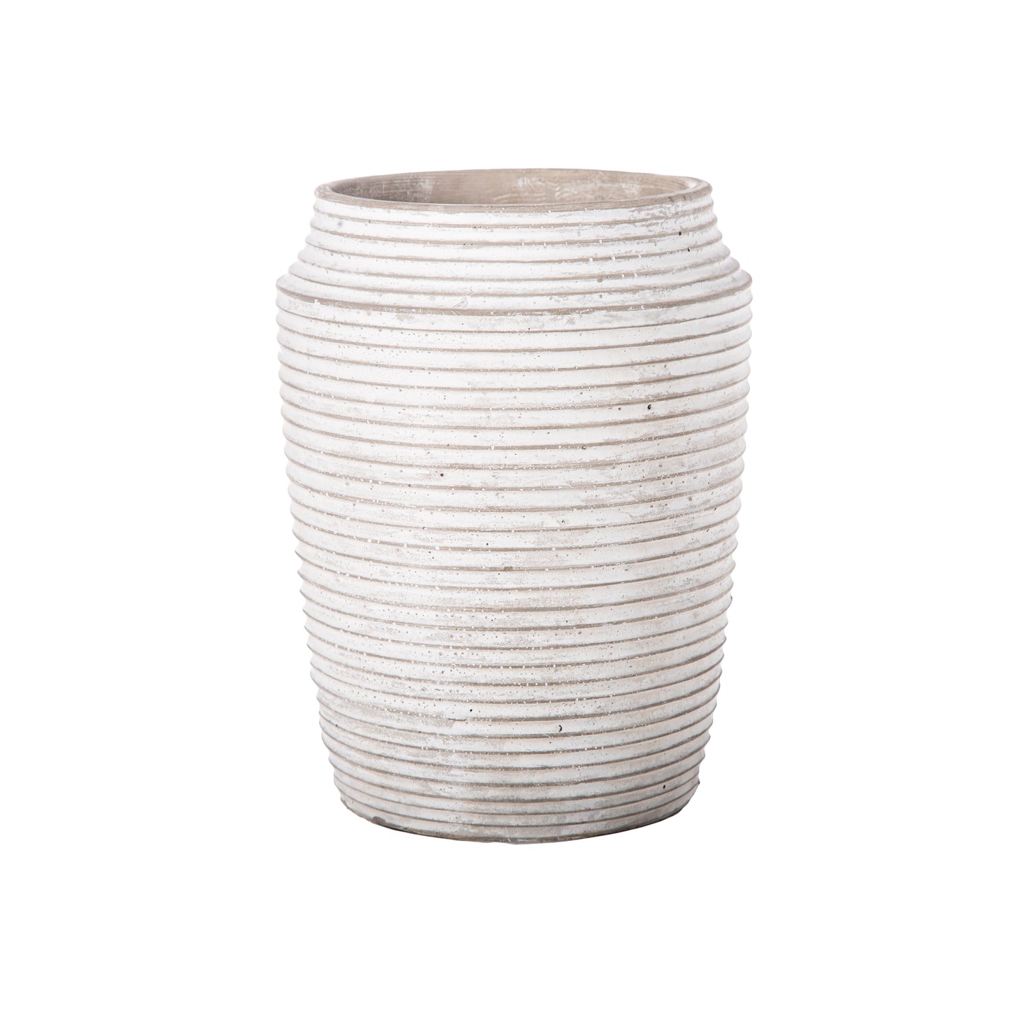 Addie Cement Round Pot with Embossed Stripe Pattern Design