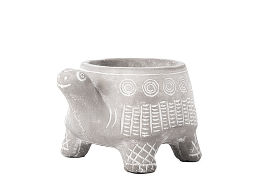 Terracotta Stand Turtle Pot Washed Concrete Finish