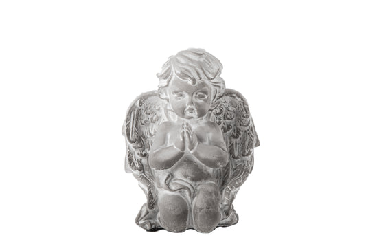 Cement Praying Bare Cherubim Figurine Washed Concrete Finish Gray-8.00"H