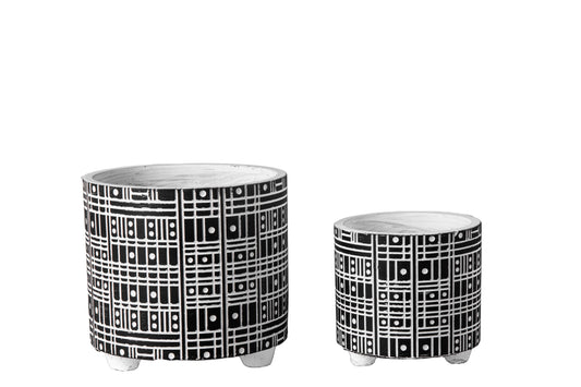 Cement Round Pot Set of Two Washed Finish Black-6.00"H -42