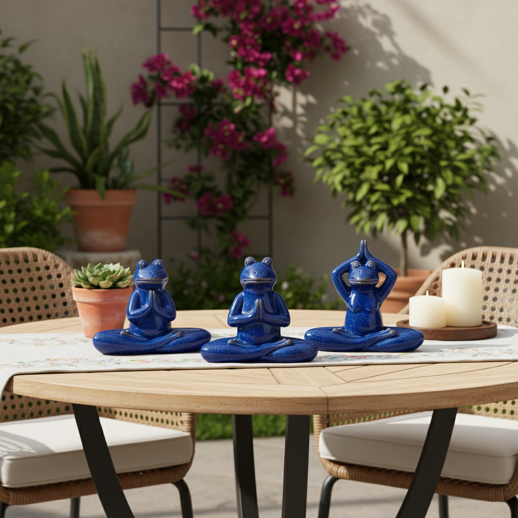 Ethelyn Ceramic Meditating Frog Figurines in Yoga Poses Set (Set of 3)