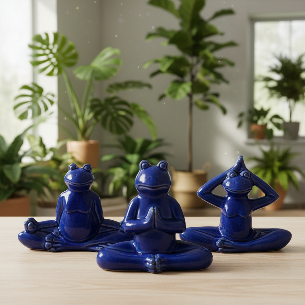 Ethelyn Ceramic Meditating Frog Figurines in Yoga Poses Set (Set of 3)