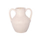 White ceramic vase with two handles on a white background