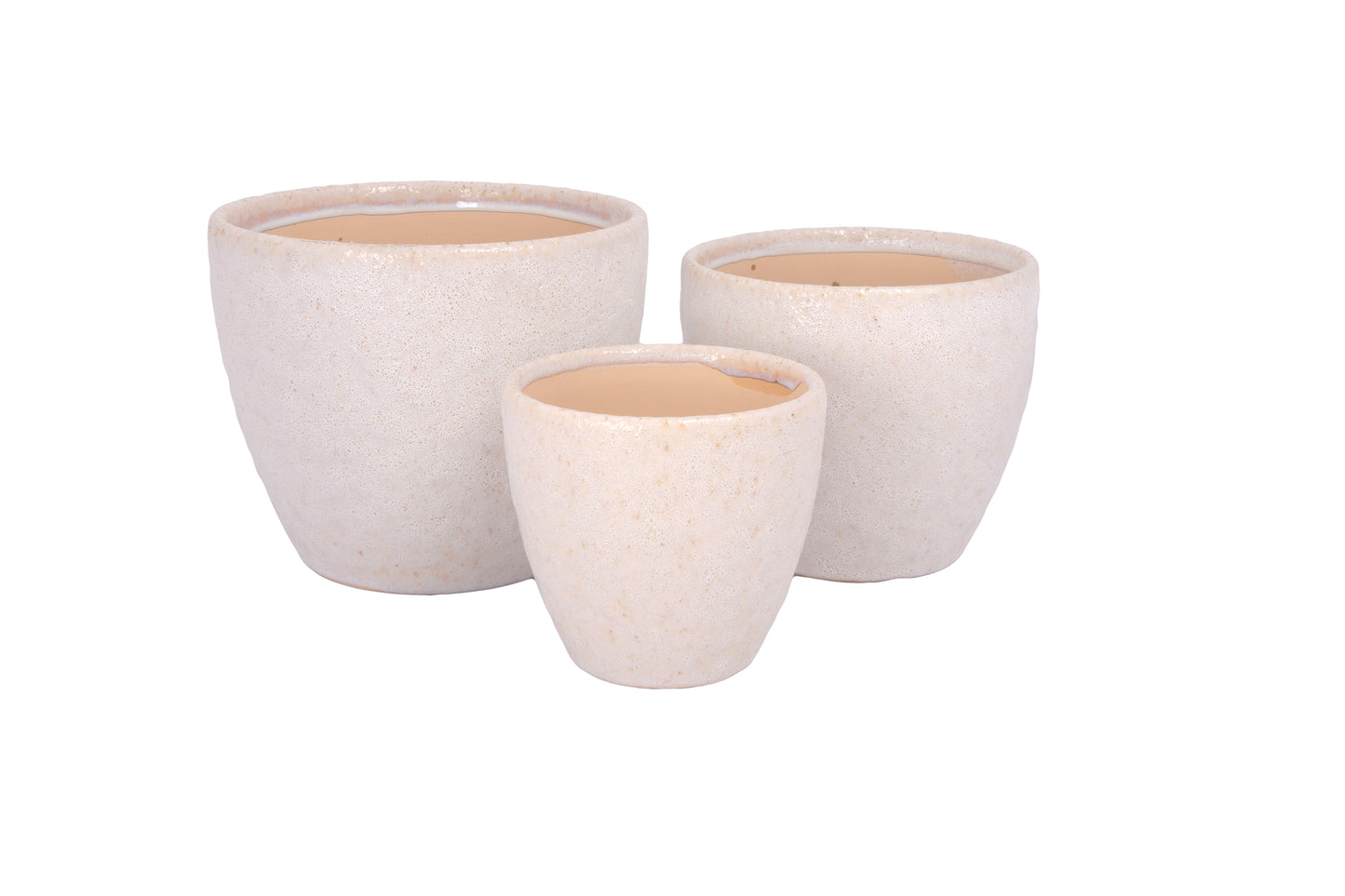 Set of Three Blister White Ceramic Amphora Pots with Lava Texture Design