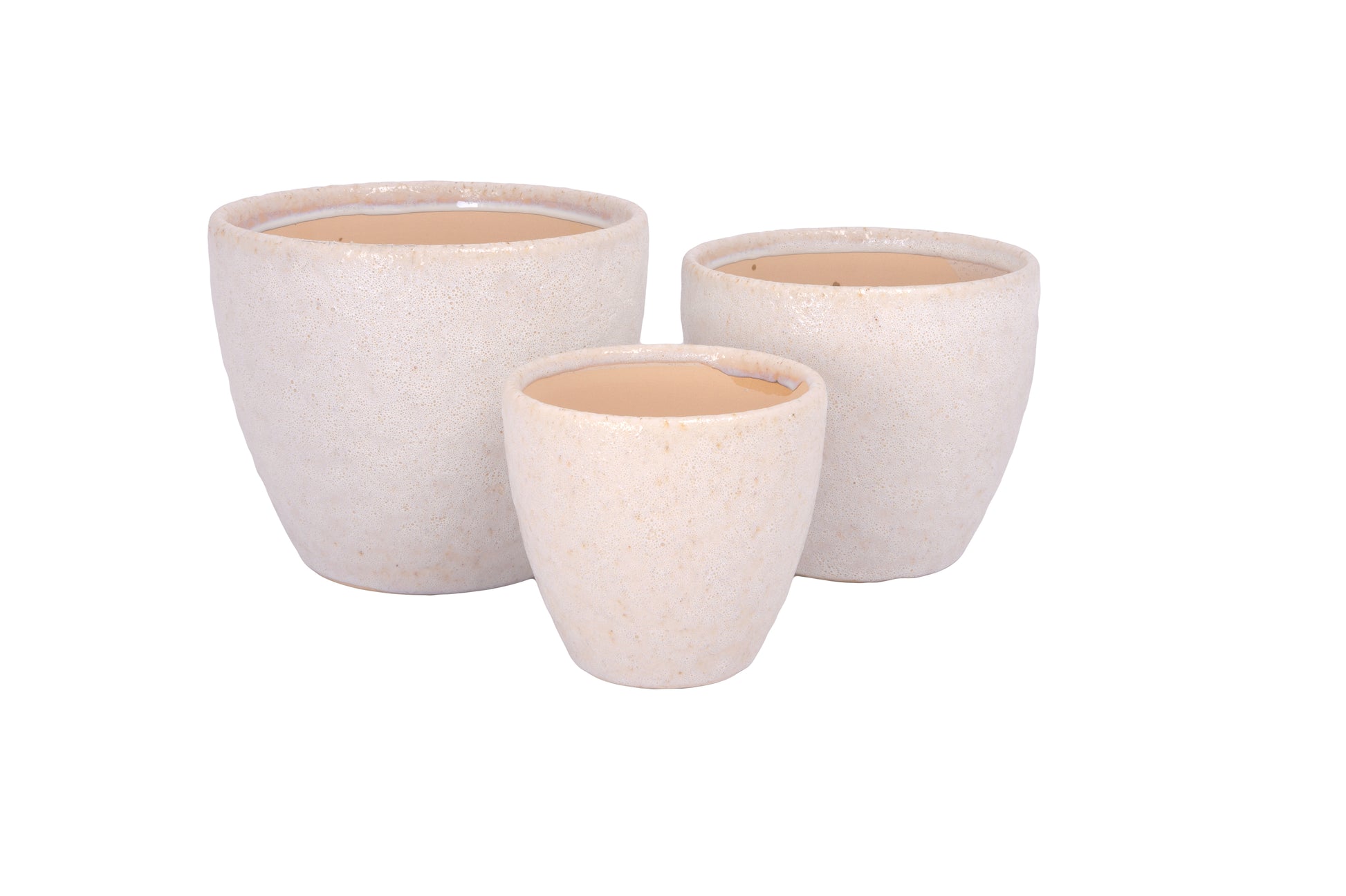 Set of Three Blister White Ceramic Amphora Pots with Lava Texture Design