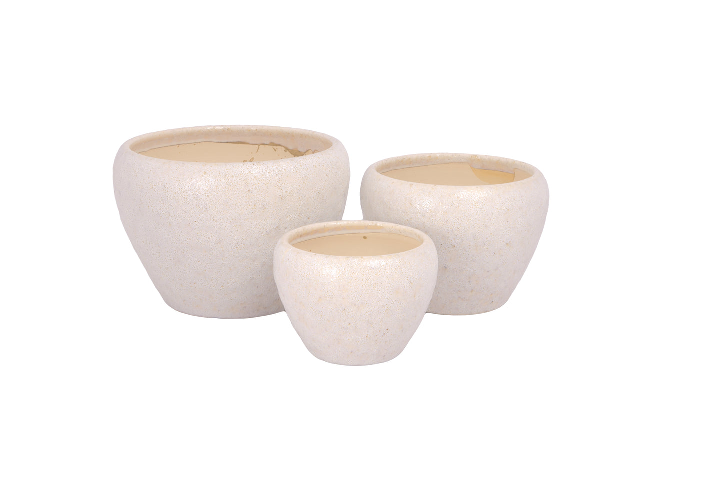 Set of Three Blister White Ceramic Amphora Pots with Lava Texture Design