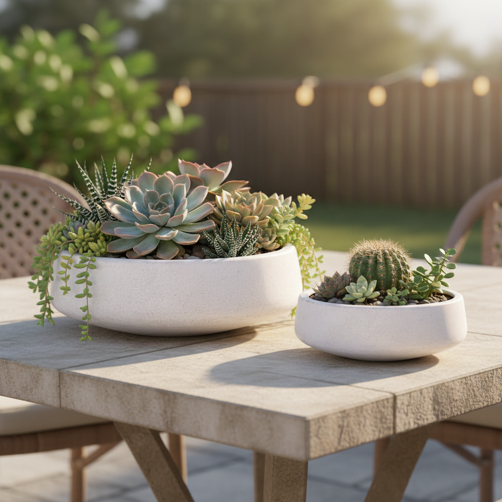 Derya Ceramic Bowl Planters with Lava Texture Finish (Set of 2)