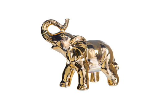 Ceramic Standing Elephant Figurine Chrome Finish