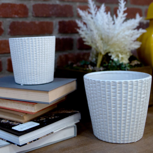 Ceramic Pot Matte Finish White-6"H -88