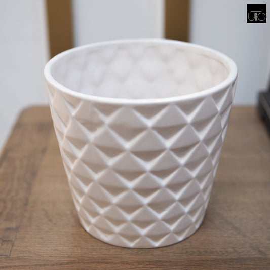 Ceramic Round Pot Matte Finish White-6.00"H -204