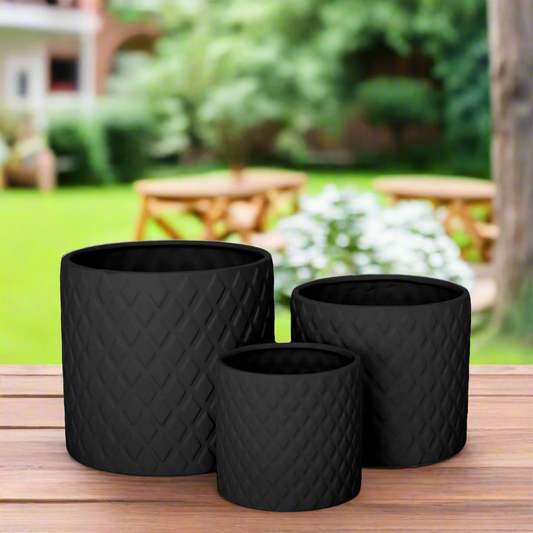 Kavelle Diamond Pattern Ceramic Pot – Set of Three