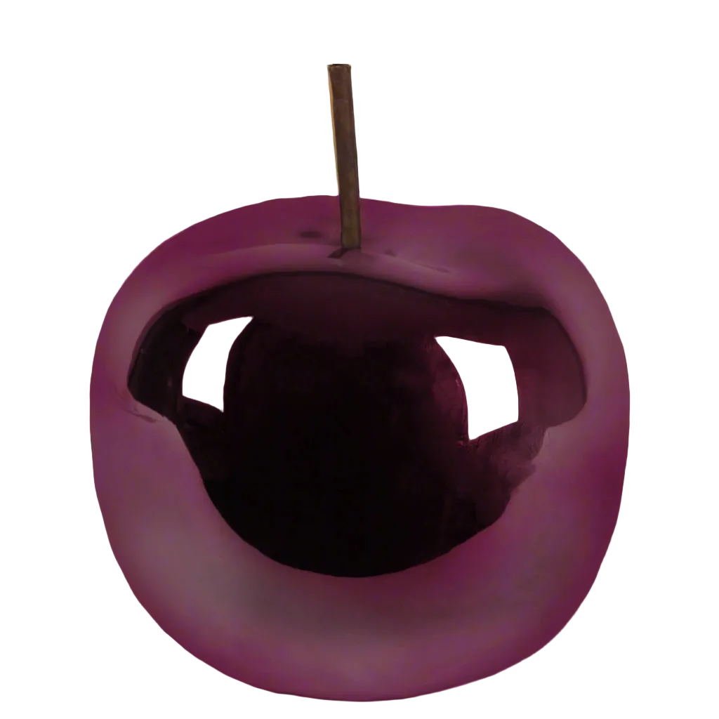 A novelty apple-shaped mask or prop with a hollow center and a small brown stem, shown against a plain white background.
