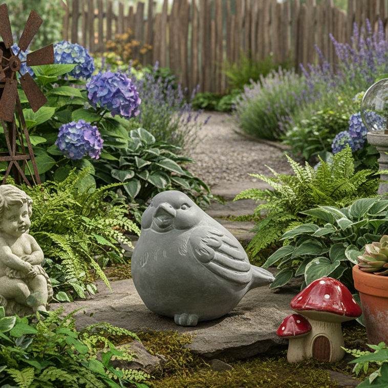 Brann Cement Sitting Bird Figurine