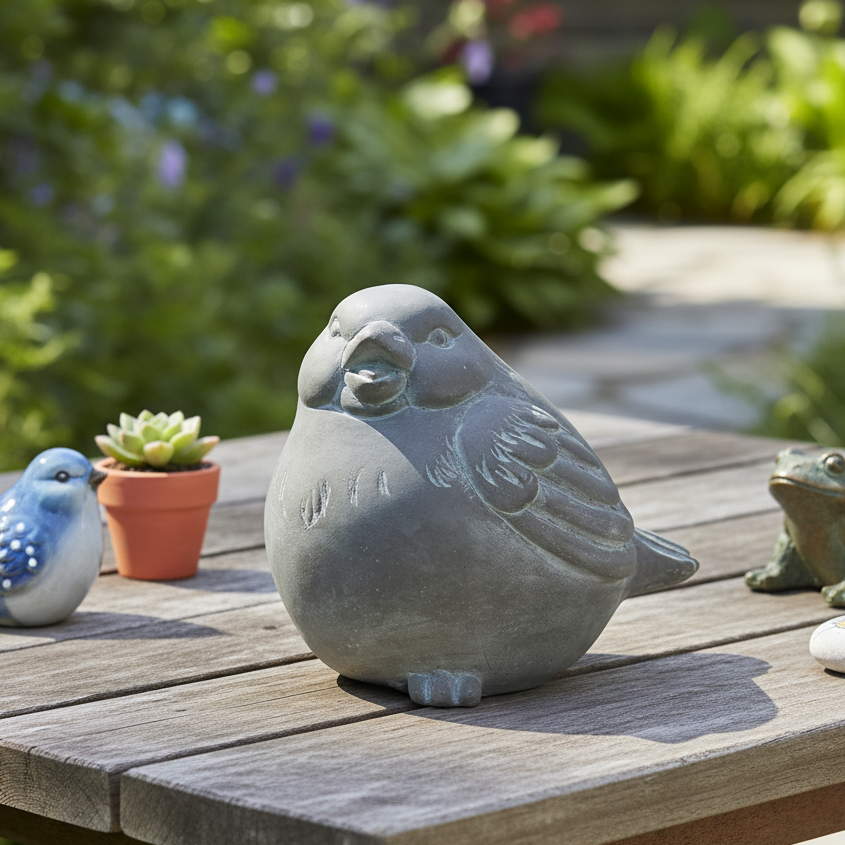 Brann Cement Sitting Bird Figurine