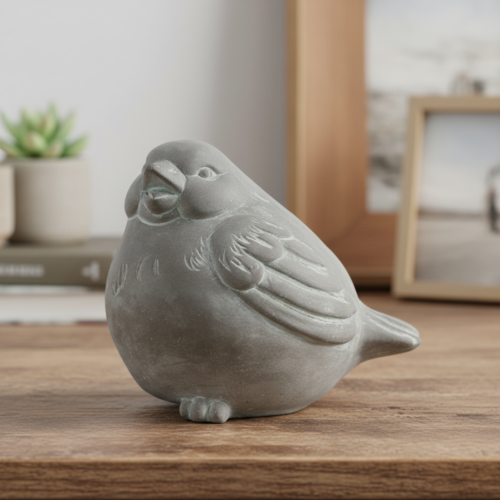 Brann Cement Sitting Bird Figurine
