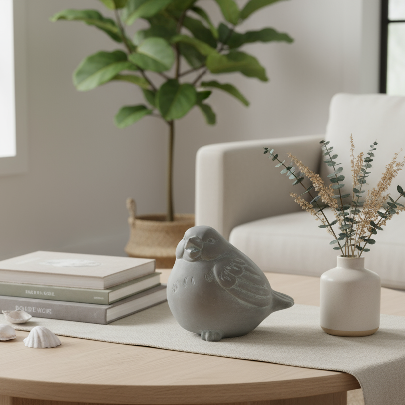 Brann Cement Sitting Bird Figurine