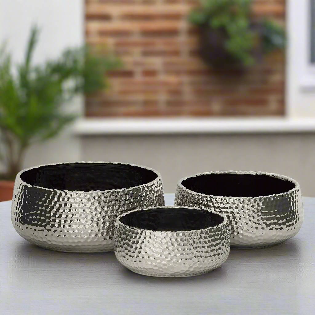 Zyros Hammered Ceramic Planter Set (Set of 3)