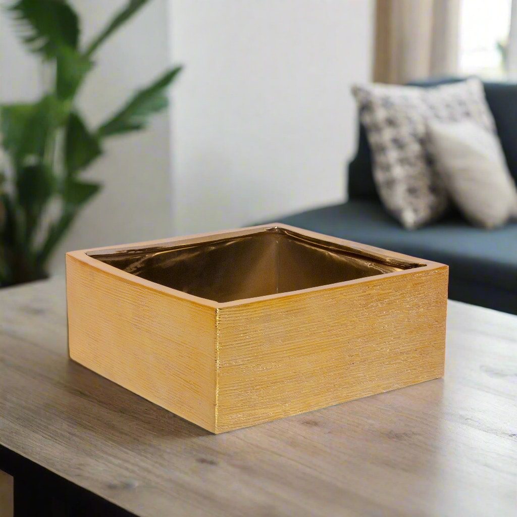 Aurenna Gold Brushed Ceramic Square Pot