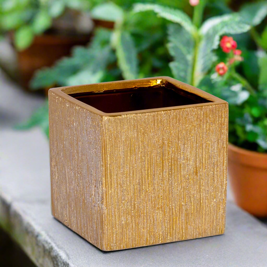 Poppy Ceramic Brushed Golden Square Pot
