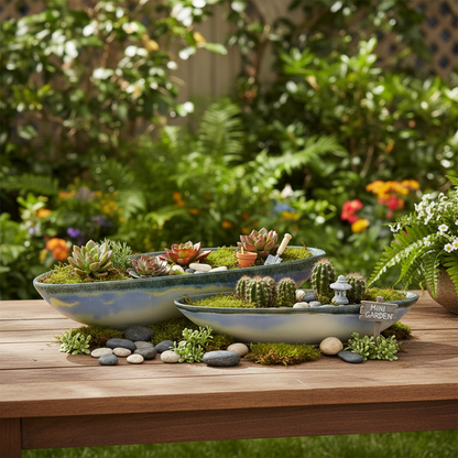 Braylin Ceramic Reactive Glaze Boat Tray Set (Set of 2)