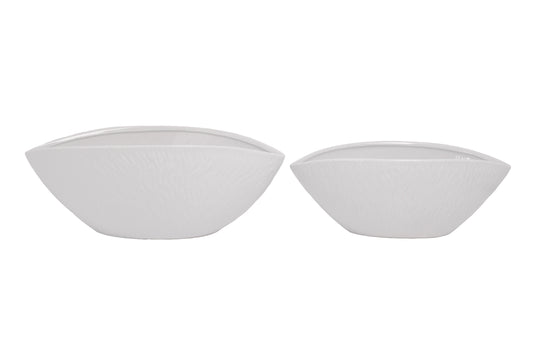 Ceramic Oval Shape  Set of Two  Shiny White  Finish