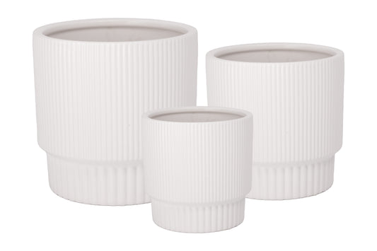Ceramic Pot Set Of Three White-12.00"H