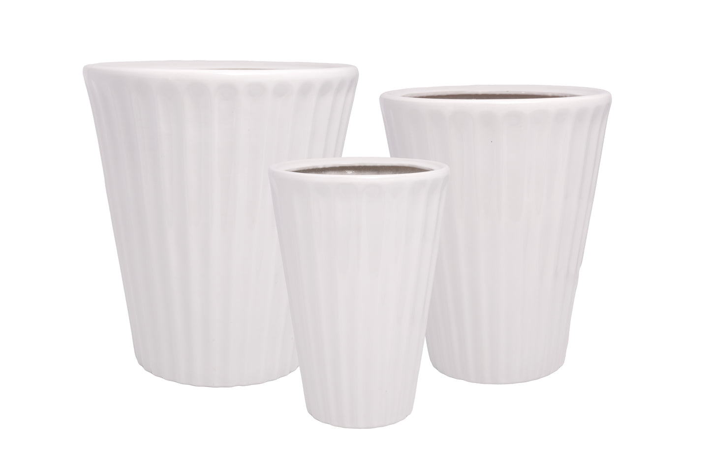 Ceramic Line Pot Set Of Three White