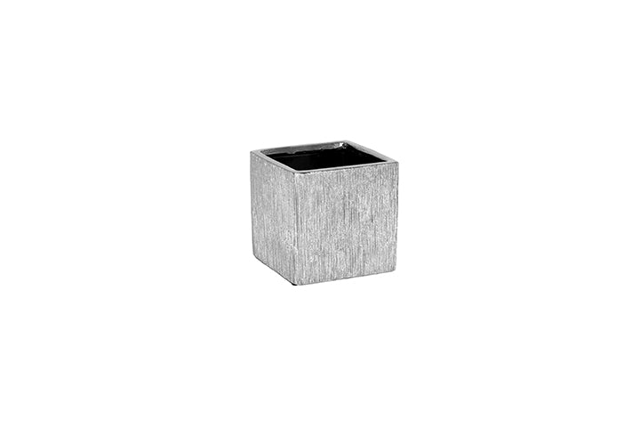 Ceramic Square Brushed Design Vertical Pattern Metallic Glaze Vase Silver