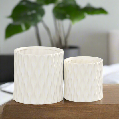 Astrina Embossed Wave Cylindrical Planter Set (Set of 2)