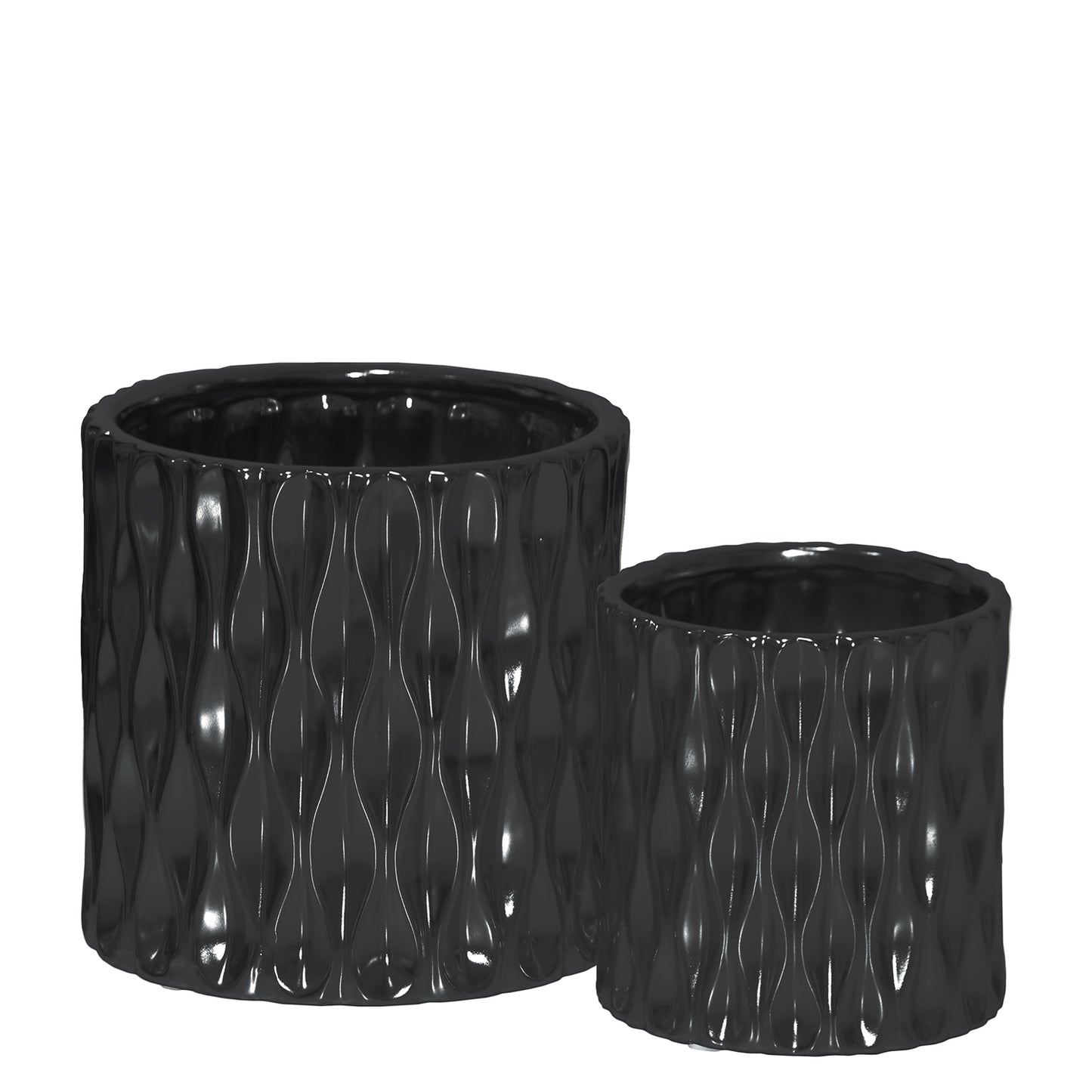 Astrina Embossed Wave Cylindrical Planter Set (Set of 2)